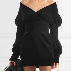 Black velvet off shoulder dress